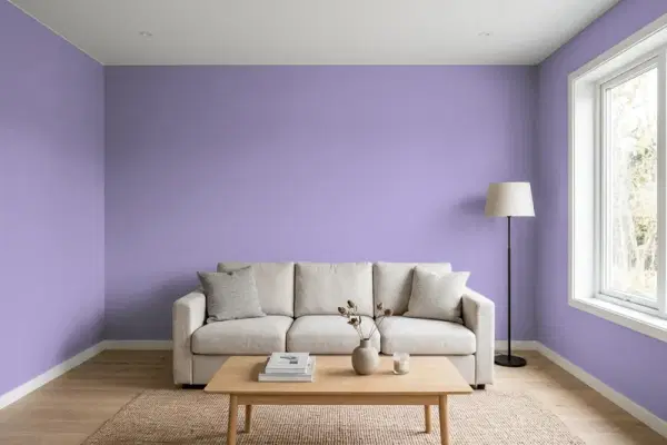 Living room with walls painted PPG Paints French Violet 1175-5 (simulated)