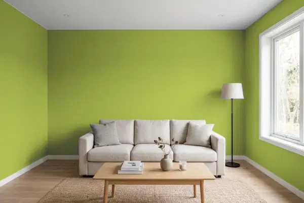 Living room with walls painted Behr Fresh Apple P360-6 (simulated)