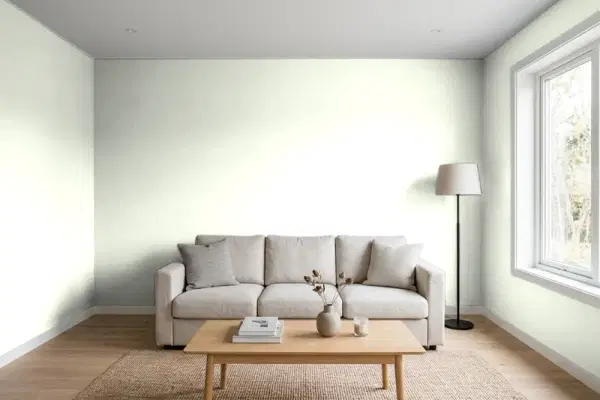 Living room with walls painted Behr Fresh Dew M370-1 (simulated)