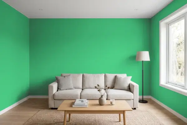 Living room with walls painted Behr Fresh Greens 460B-5 (simulated)