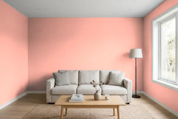 Living room with walls painted Behr Fresh Salmon PPH-28 (simulated)
