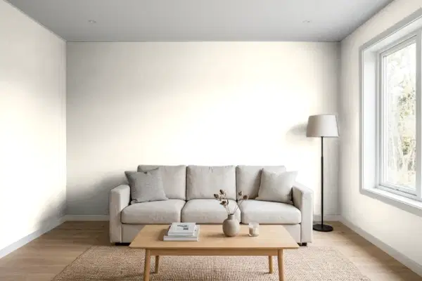 Living room with walls painted Sherwin-Williams Frost Bite SW 9505 (simulated)