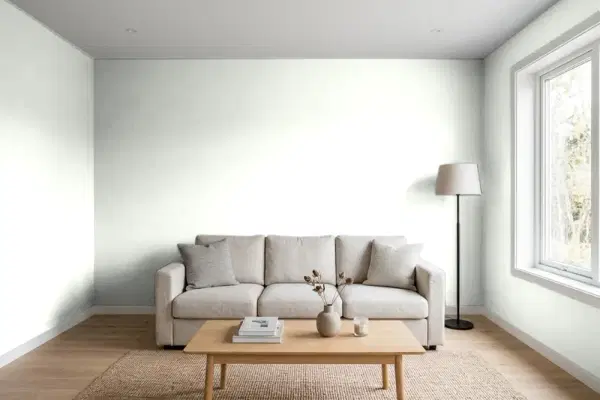 Living room with walls painted Behr Frosted Juniper W-B-510 (simulated)
