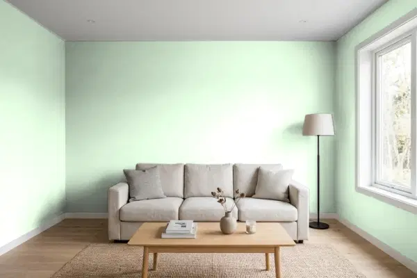Living room with walls painted Behr Frostini P390-1 (simulated)