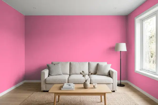 Living room with walls painted Valspar Frosty Berry 1003-1B (simulated)