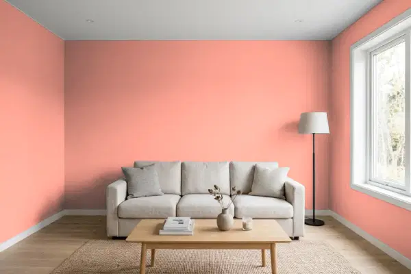 Living room with walls painted Behr Fruit Shake 180B-4 (simulated)