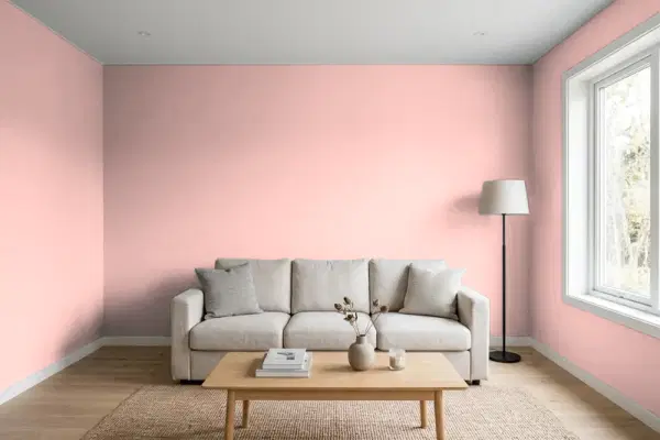 Living room with walls painted Benjamin Moore Fruit Shake 2088-60 (simulated)