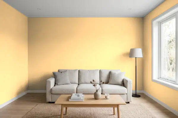 Living room with walls painted Behr Full Bloom HDC-SP14-7 (simulated)