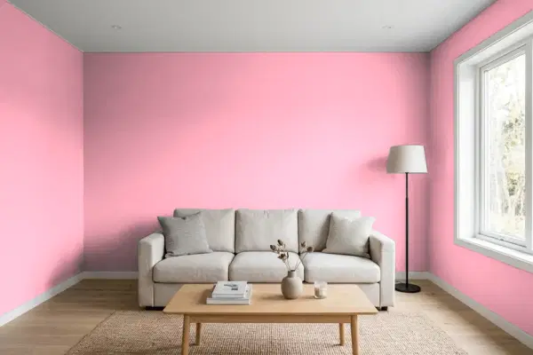 Living room with walls painted Benjamin Moore Full Bloom 2001-50 (simulated)