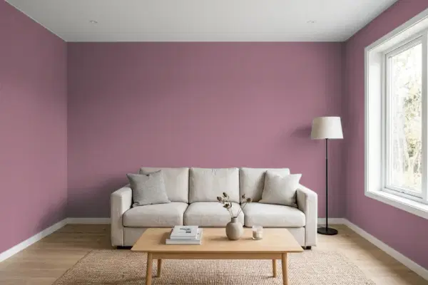 Living room with walls painted Behr Full Glass S120-6 (simulated)