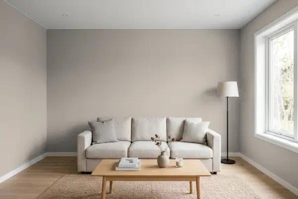 Living room with walls painted Sherwin-Williams Functional Gray SW 7024 (simulated)