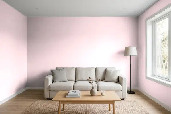 Living room with walls painted Behr Funhouse M140-1 (simulated)