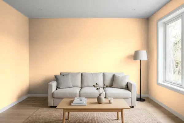 Living room with walls painted Benjamin Moore Funky Fruit 2015-50 (simulated)