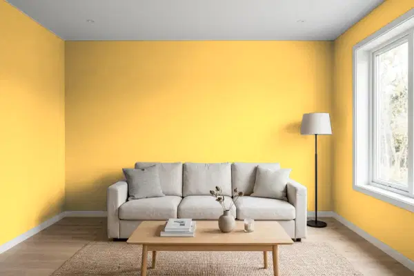 Living room with walls painted Behr Fuzzy Duckling P270-5 (simulated)