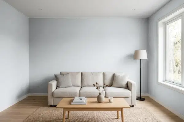 Living room with walls painted Behr Galactic Tint N510-2 (simulated)