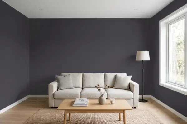 Living room with walls painted Benjamin Moore Galaxy 2117-20 (simulated)