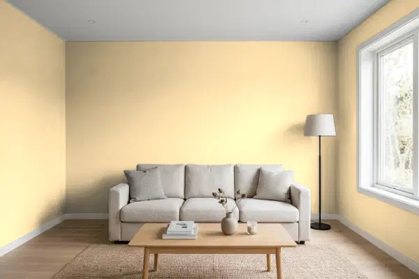 Living room with walls painted Behr Garbanzo Bean PMD-93 (simulated)