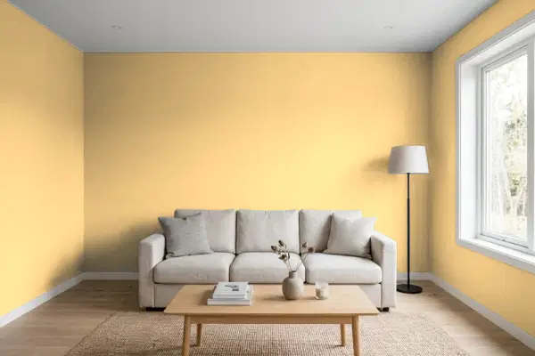 Living room with walls painted Behr Garbanzo Paste M290-4 (simulated)
