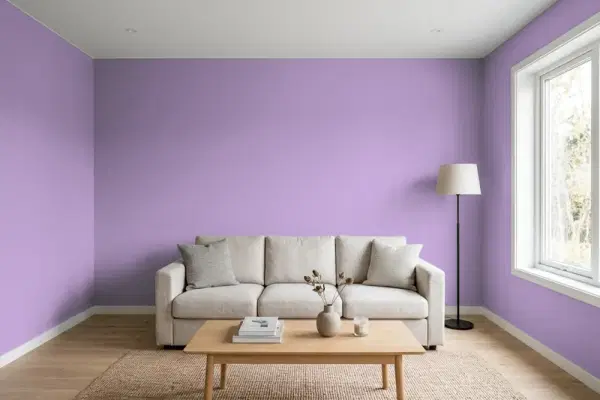 Living room with walls painted Behr Garden Pansy 650B-5 (simulated)