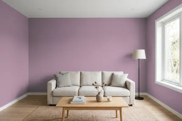 Living room with walls painted Behr Garden Plum S110-5 (simulated)