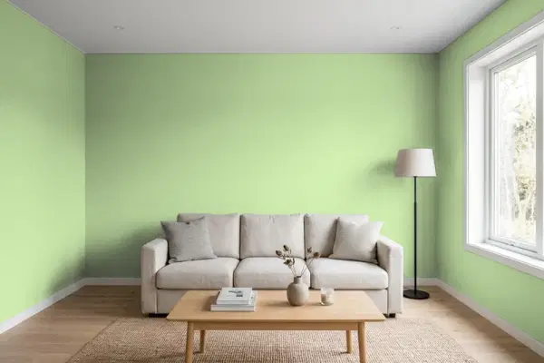 Living room with walls painted Behr Garden Spot 430D-4 (simulated)