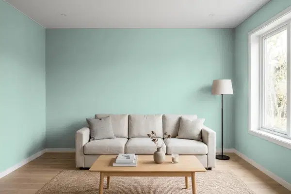 Living room with walls painted Behr Garden Twilight S430-3 (simulated)