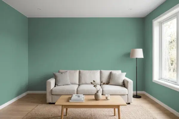 Living room with walls painted Behr Garland 470F-5 (simulated)