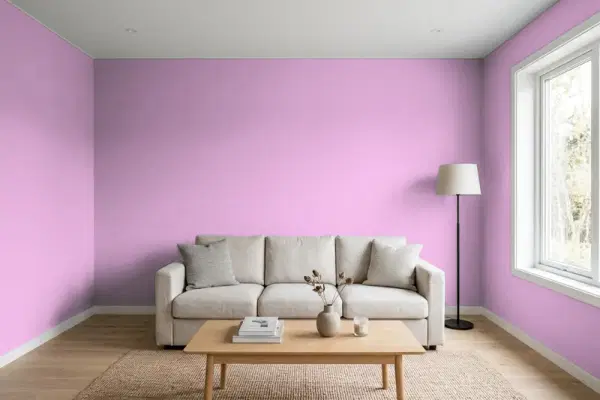 Living room with walls painted Behr Geranium Bud 670B-4 (simulated)
