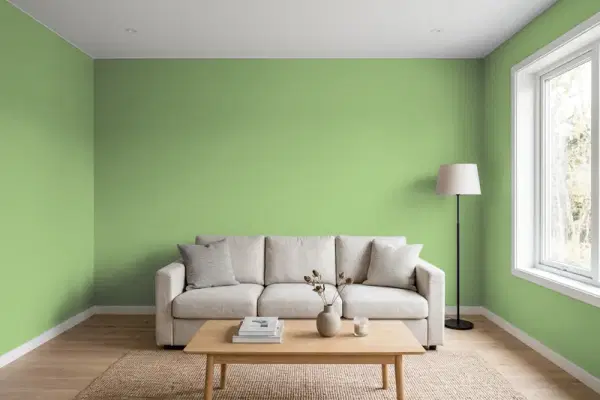 Living room with walls painted Behr Geranium Leaf 430D-5 (simulated)