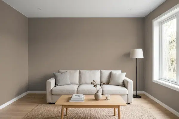 Living room with walls painted PPG Paints Ghost Ship 15-20 (simulated)