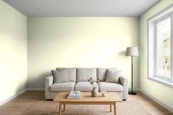 Living room with walls painted PPG Paints Giggle 1217-1 (simulated)