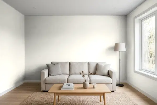 Living room with walls painted Valspar Gilded Linen 6002-1A (simulated)
