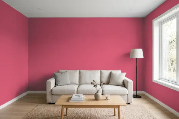 Living room with walls painted Behr Glamorous P130-7 (simulated)