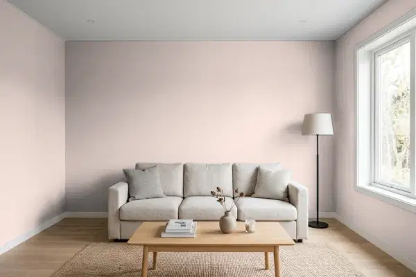Living room with walls painted Benjamin Moore Gobi Desert 2110-50 (simulated)