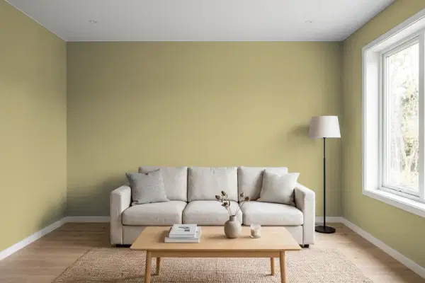 Living room with walls painted Valspar Gold Infusion 6007-4A (simulated)