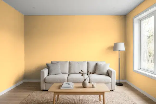 Living room with walls painted Valspar Golden Chime 3006-5C (simulated)