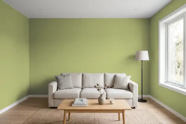 Living room with walls painted PPG Paints Golden Grass 1119-6 (simulated)
