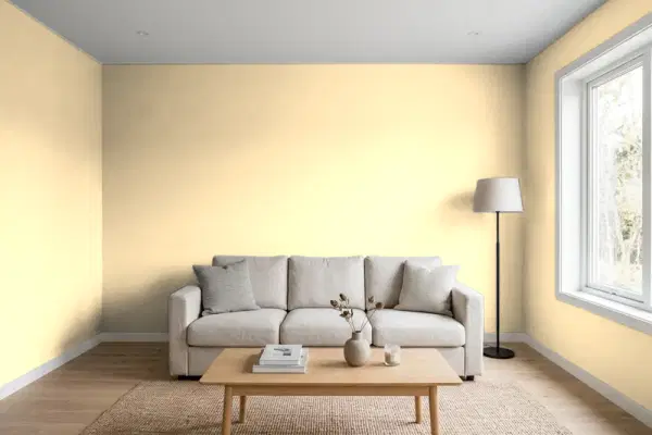 Living room with walls painted Behr Golden Nectar P250-2 (simulated)