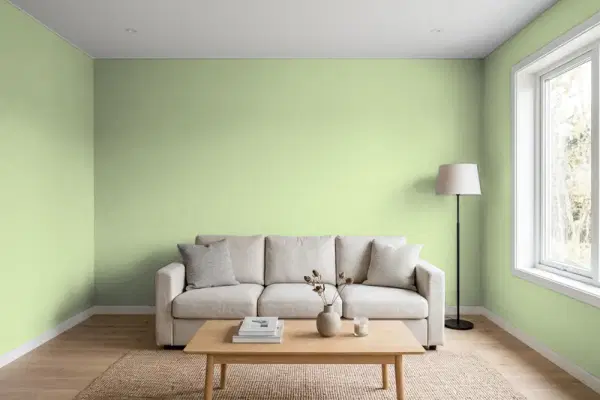 Living room with walls painted Valspar Good Morning 6004-5C (simulated)