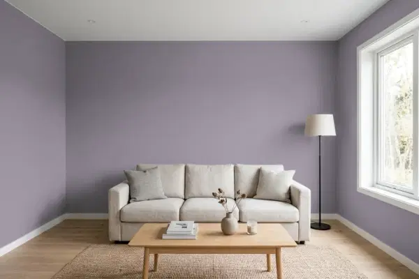 Living room with walls painted Behr Gothic Amethyst 670F-5 (simulated)