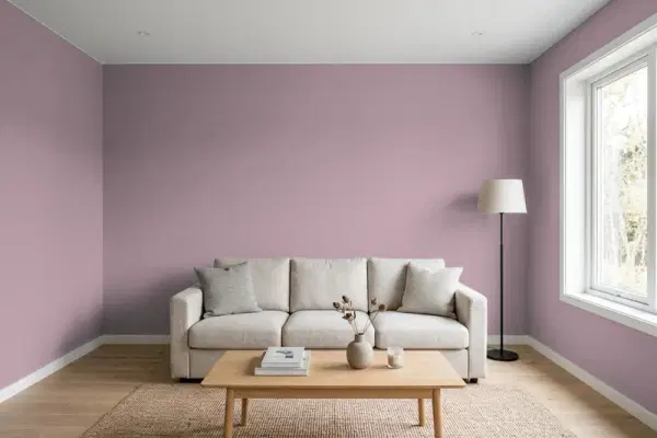 Living room with walls painted PPG Paints Gothic Amethyst 1046-5 (simulated)
