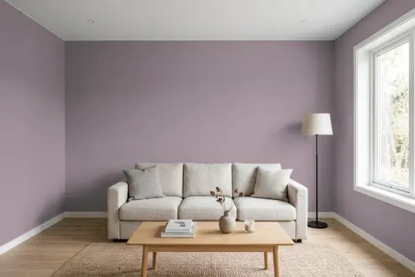 Living room with walls painted Behr Gothic Purple N110-4 (simulated)