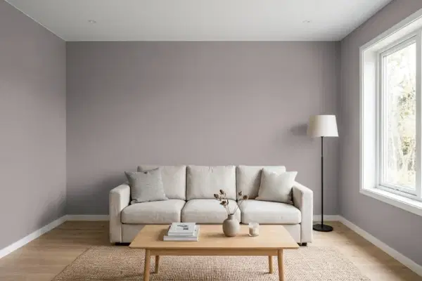 Living room with walls painted Behr Gourmet Mushroom BNC-10 (simulated)