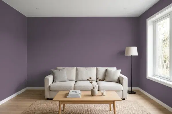 Living room with walls painted Behr Grand Grape HDC-CL-03 (simulated)