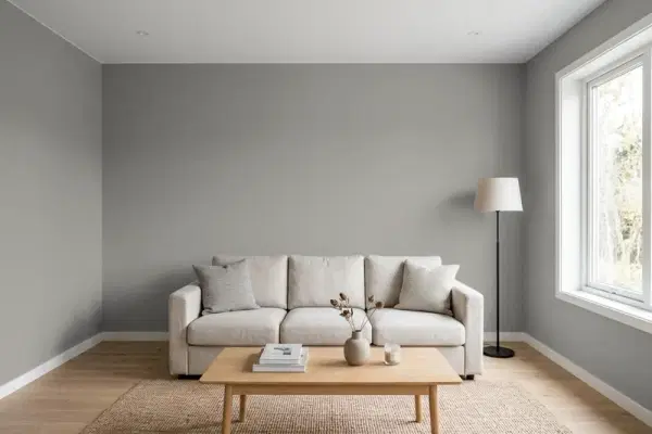 Living room with walls painted Behr Grant Gray HDC-AC-19 (simulated)