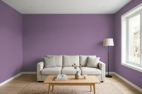 Living room with walls painted PPG Paints Grape Jelly 1177-6 (simulated)