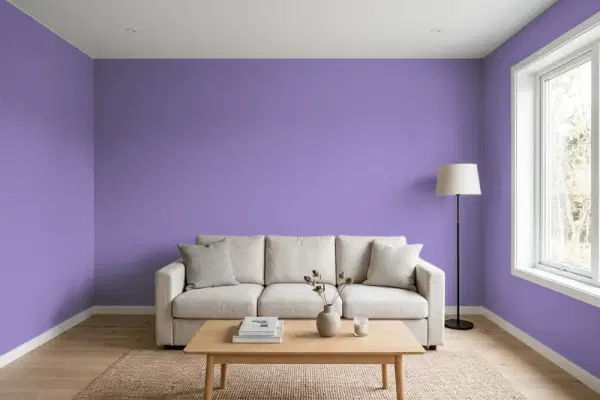 Living room with walls painted Behr Grape Parfait 640B-6 (simulated)