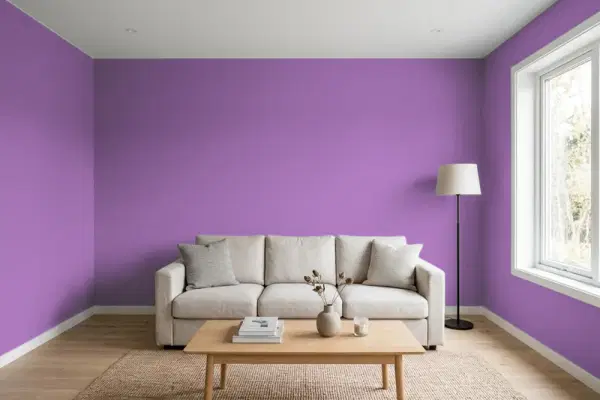 Living room with walls painted PPG Paints Grape Popsicle 1249-6 (simulated)