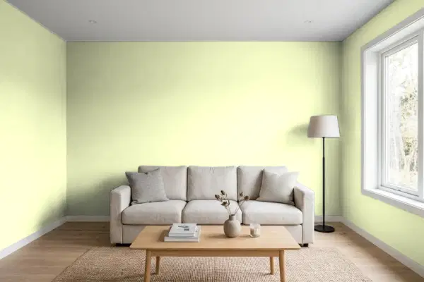 Living room with walls painted Valspar Grasshopper 6007-7B (simulated)