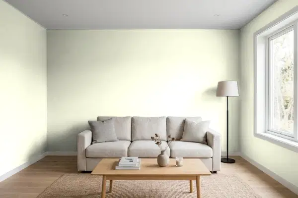 Living room with walls painted Valspar Grassy Field 6004-5A (simulated)